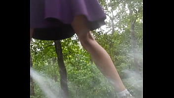 Femboy flashes ass in forest