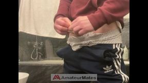 amateur horny flatmate in sportswear cums in condom