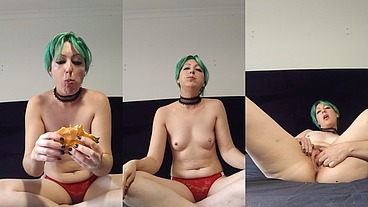 Eating burger, soda, burp & masturbate