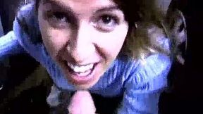 Torrid casual brunette gives a nice blowjob right at the parking lot