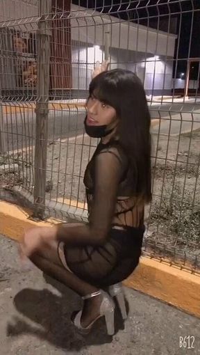 Tranny in Front of a Porn Restaurant