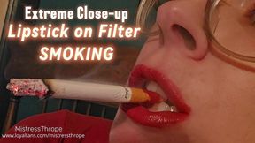 Extreme Close-up Lipstick on Filter Smoking Fetish