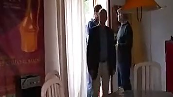 French blonde MILF gets blowbanged by two guys