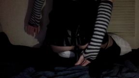 Femboy rides dildo till he gushes cum on his tight asshole