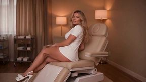 sexy blonde doctor in white mini & heels flashes tits & ass - office fuck & facial ai generated
