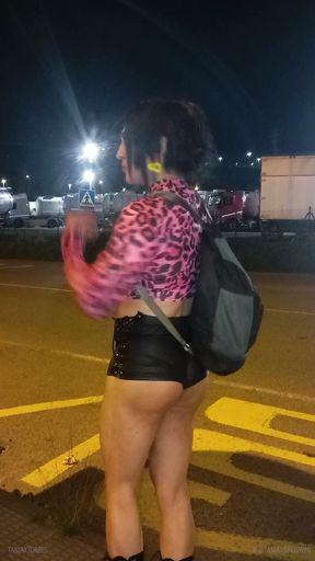 Ts Tania teasing some truck stop in the night,with a hot hooker clothes