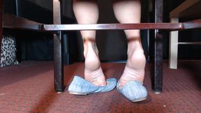 Heather gray balletflats underchair shoe play