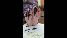 Happy Birthday Footboy - Goddess Zoey has a special treat for her footboy in this sexy clip featuring foot worship, food play, and more