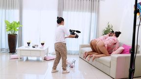 behind the scene from p-sluts vol. 45 starring young sexys elisa santos and ob slave nat in an intense scene doing anal and puk3 with by dodo pitbul