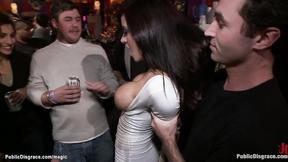 ”Big Boobed tart anal fucked in public bar”