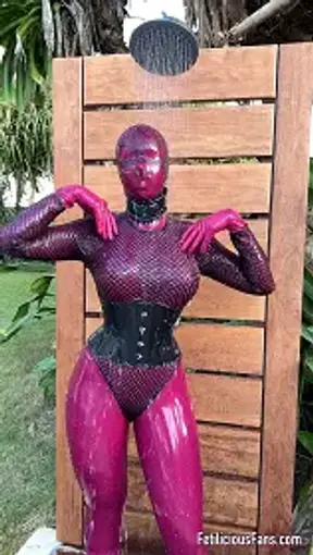 Rubber doll Poolsides in Shiny latex Fetish Fantasy