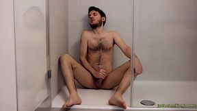 Pissing myself and jerking off in the shower of my roommate