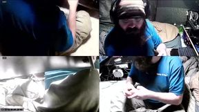 Chubby voyeur peeking belly bulge relaxing alone in tent