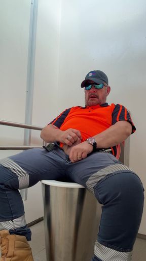 Horny man wanking in public toilet