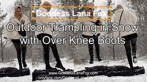 Outdoor Trampling in Snow with Over Knee Boots