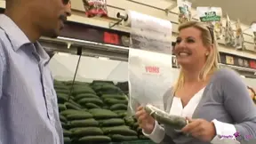 Slutty blonde gobbles black cock and gets fucked hard