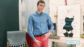 Cock loving college teen Lucas plays with a dildo and cums!