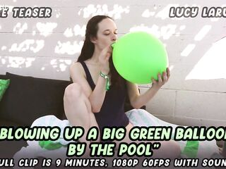 Blowing Up A Large Green Balloon by the Pool