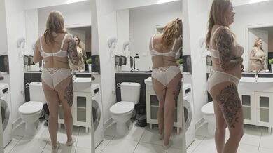 Photographer watches stepmom strip then pee in her wet panties