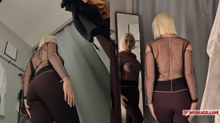 Blonde with Huge Tits Trying on Clothes in Mall. Milf Without Panties in Fitting Room