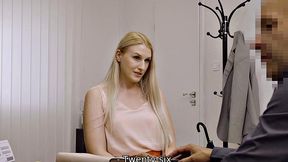 Blonde babe gets her loan rejected, but not before getting a good fuck from the boss