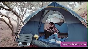 Sexy teen lesbian babes Aiden Ashley, Abigail Mac prepare for a good fuck in their tent while camping