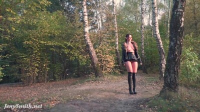 Biker's Wild Encounter: Sexy Woman Goes Bottomless in Pantyhose