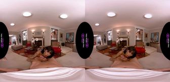 Short hair petite trans bareback doggy in VR living room fuck