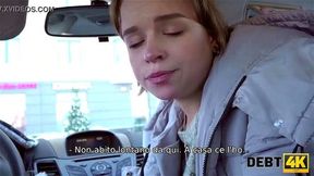Debt4k Hottie Calibri Angel blows agent in her car and has anal sex with him indoors