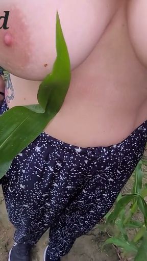 POV public outdoor handjob from amateur Munichgold cums on my big soft saggy tits   Clip 2