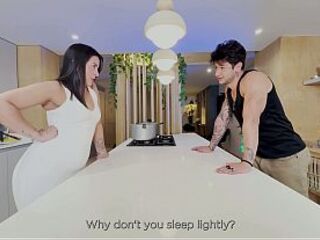 Stepmother receives unexpected sex in the kitchen with a giant inner spunk flow