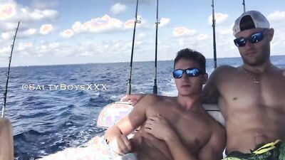 Two good looking college dudes are fucking on the boat