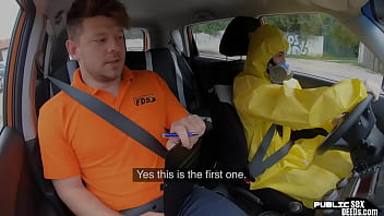Student driver publicly blows instructor before fucking