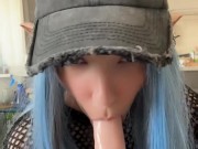 Slutty Cosplayer smoking and sucking her favourite  pink dildo (Full vid on my OnlyFans/ManyVids)