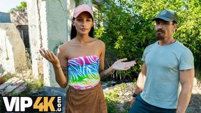 HUNT4K  Hot Russian brunette seduced and fucked in public ruins before her boyfriend