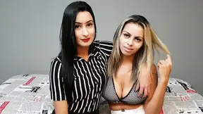 Hot blonde models get into a horny and rough kiss-off competition