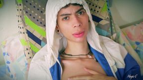 big dick skinny twink jerking off playing with his precum and tasting his own cum