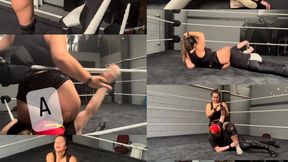 I-masculine Skinny male destroyed by giantess wrestler