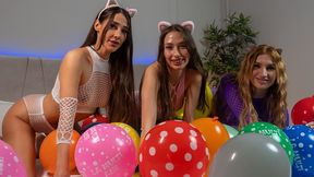 Three Girls do Balloon Blow Up Challenge