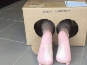 Surprise Delivery series - Striped bed socks Big Male Feet to Worship inside - Manlyfoot