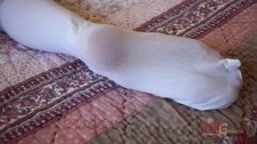 Petite blonde babe Carmen Callaway gets her pussy soaking wet while she rubs her clit