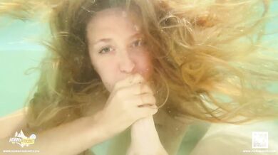 Poolside blowjob then full pool creampie with bulging big tits under 4K POV