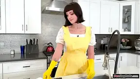 Stepson got accepted into college so his busty stepmom sucks his huge member as a gift He bangs the tattooed cougar as she masturbates her shaved box