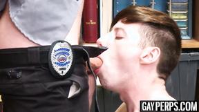 ”Security guard caught himself a adorable twink perp to bareback”