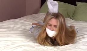 Waitress Hogtied On Bed White Socks