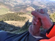Jock in Fishnet Jerks his Big Fat Cock and Cums on Top of the Mountain 🗻🌲🍃