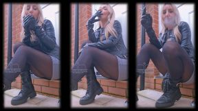 Miss Kiki smokes with leather gloves outside | 720p