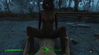 Gentle sex of a couple in the pouring rain in the game fallout 4 | PC gameplay