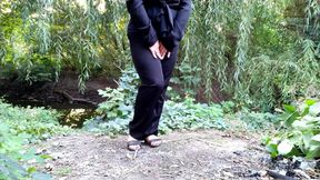 Big ass Russian MILF pissing outdoors