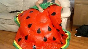 BBW Nurse Vicki Blowing up a Huge Plastic Float That Looks Like a Water Melon Slice